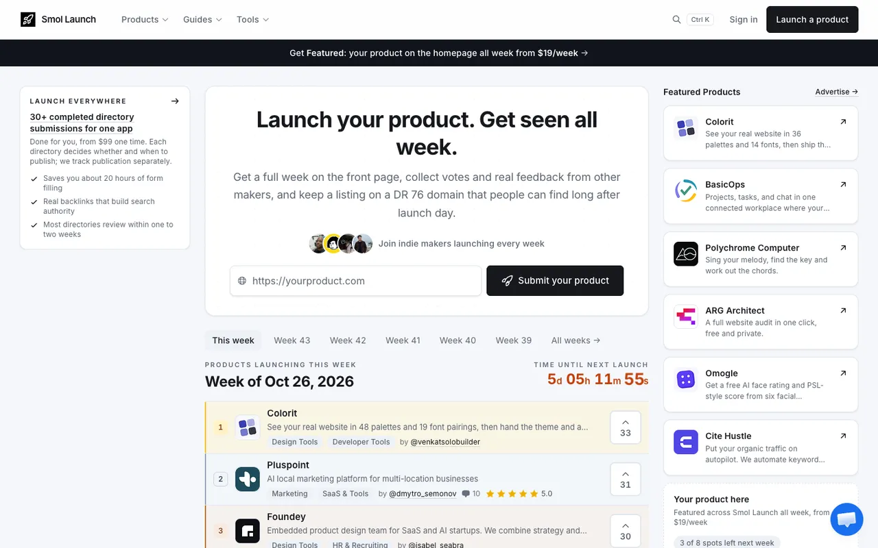 Smol Launch home page on 2026-10-28
